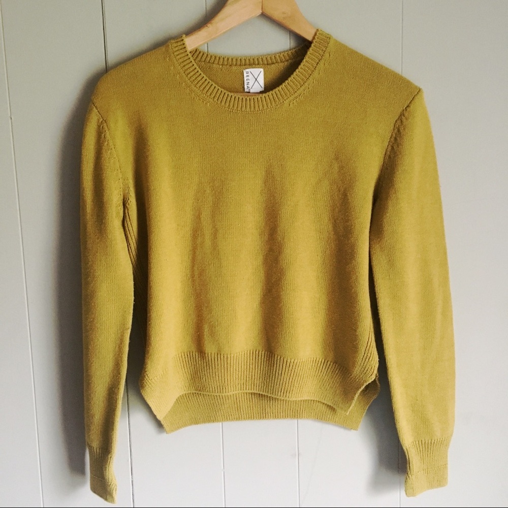 REGNAX Mustard Side Slit Hipster Crew Neck Sweater
